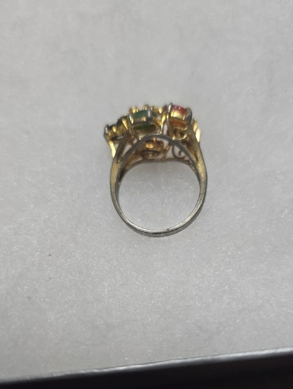Gold-Tone Multi-Stone Cocktail Ring with Genuine Stones. Size 6.